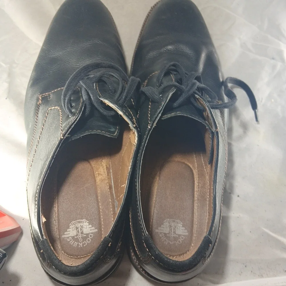 Dockers Mens Black‎ Leather Derby Oxford Shoes 90-36214 Size 11M Contrast Stitch